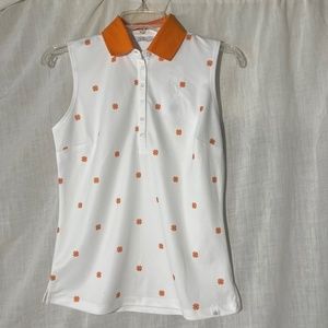 Walter Hagen Women's Medallion Print Sleeveless Golf Polo Orange & White XS NWT